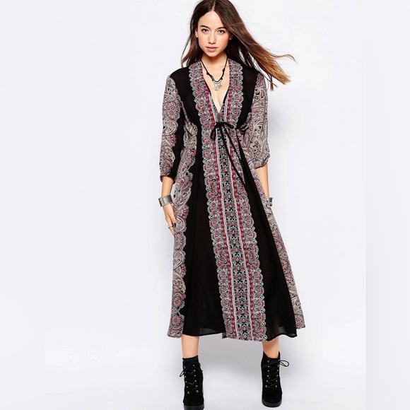 Free People Azalea Midi Maxi Dress Small Black Burgundy NEW NWT - Picture 4 of 14